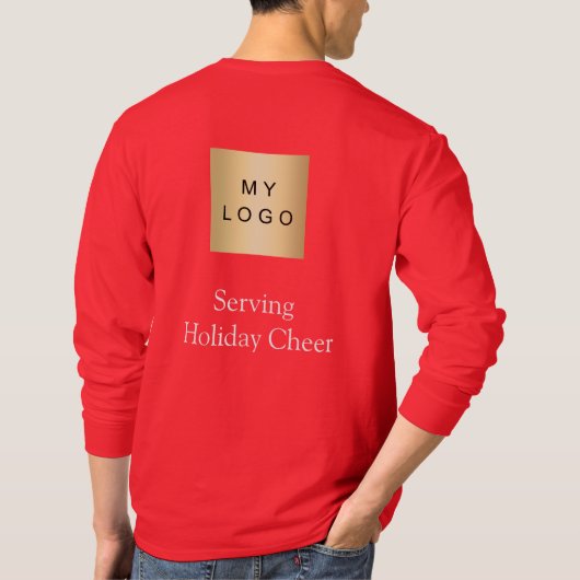 Rood Logo Kerst Personeel Dienend Kerstvreugde T-shirt (Achterkant)