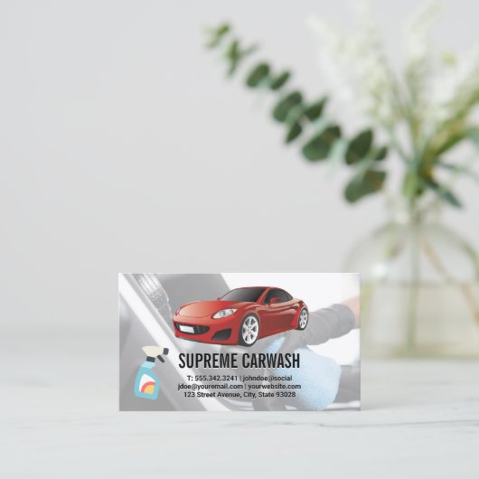 Rood logo voor sportauto | Interieur auto detailin Visitekaartje (Staand voorkant)