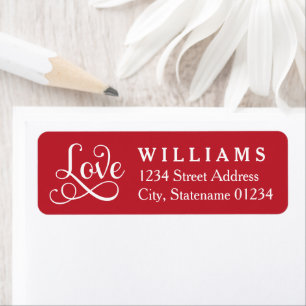 Rood Love Script Trouwretouradres Etiket