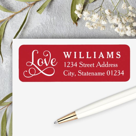Rood Love Script Trouwretouradres Etiket