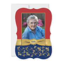 Rood, Marine, Goud 65ste foto Verjaardag Uitnodigi