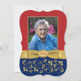 Rood, Marine, Goud 65ste foto Verjaardag Uitnodigi Kaart