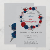 Rood & marineblauw bloemen krans verjaardag kaart (Voorkant / Achterkant)