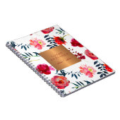 Rood marineblauw bloemig elegant roos goudkoper me notitieboek (Rechterzijde)