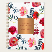 Rood marineblauw bloemig elegant roos goudkoper me planner (Voorkant)