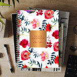 Rood marineblauw bloemig elegant roos goudkoper me planner<br><div class="desc">Luxe chique en glamoureuze professionele waterverf planner met grote mooie handgeschilderde waterverf met blush roze en magenta, koraal en rood bourgondische pioenrozen rozen en bloeit met diepe oceaanblauw gebladerte en met een glanzend beige geelbruin metallic look geometrisch (vierkant) label. Ideaal voor huwelijksplanners | make-up artiest | kapper | mode stylist...</div>