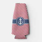Rood & Marineblauw Gestreepte Scheepsanker Monogra Flesjeskoeler (Voorkant)