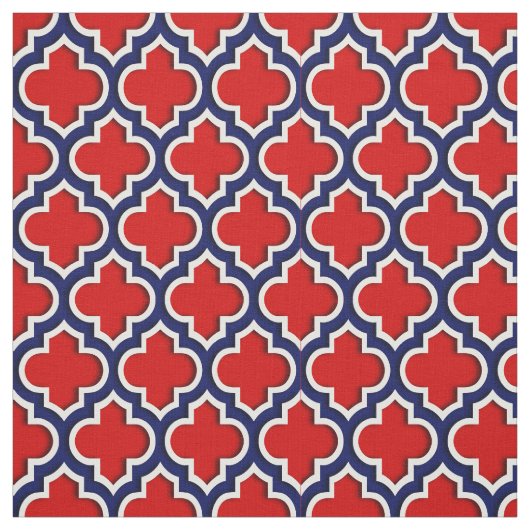 Rood, marineblauw Marokkaans Quatrefoil #5DS Stof (Swatch)