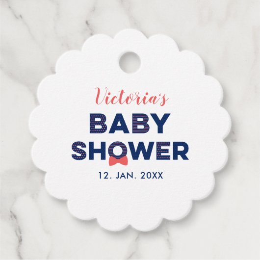 Rood & marineblauw | Modern Baby shower dank u Bedankjes Labels (Voorkant)