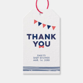 Rood & Marineblauw | Moderne baby shower bedankje Cadeaulabel