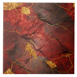 Rood Marmer Effect met Gouden Accenten Tegeltje