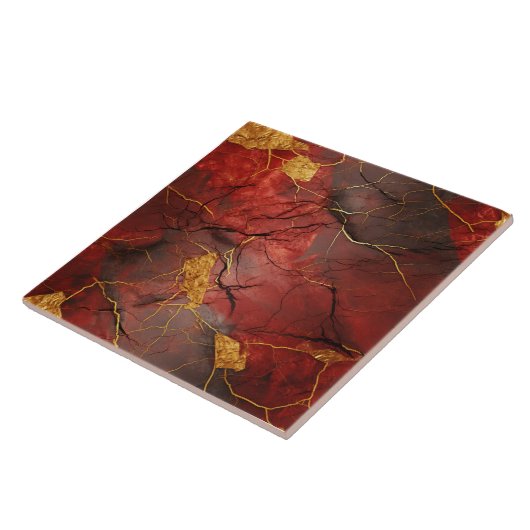 Rood marmer en gouden metaal tegeltje (Zijkant)