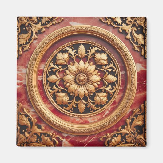 Rood marmer en gouden versiering magneet (Voorkant)