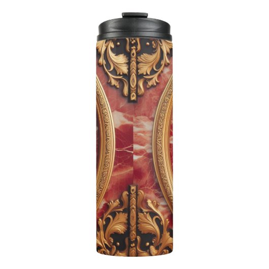 Rood marmer en gouden versiering thermosbeker (Voorkant)