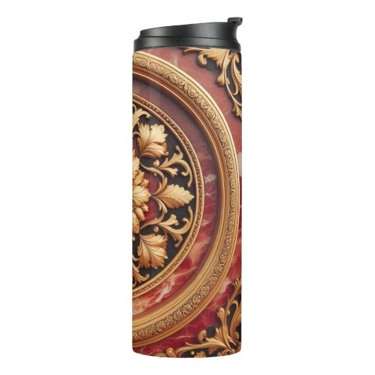 Rood marmer en gouden versiering thermosbeker (Gedraaid links)