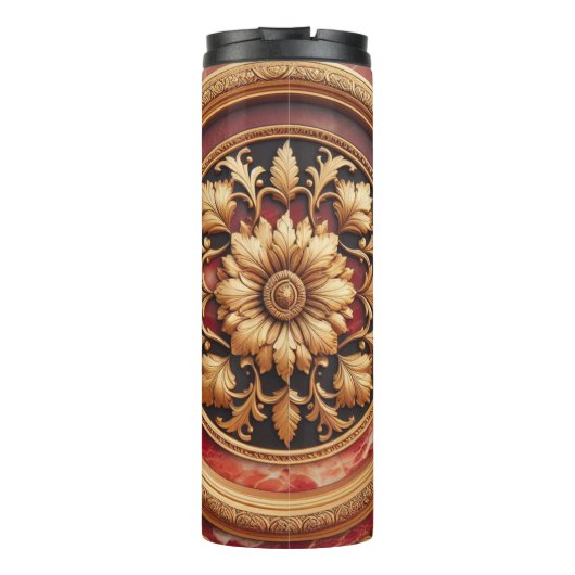 Rood marmer en gouden versiering thermosbeker (Achterkant)