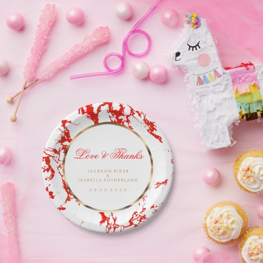 Rood Marmer, Goud en Wit Papieren Bordje (Feest)