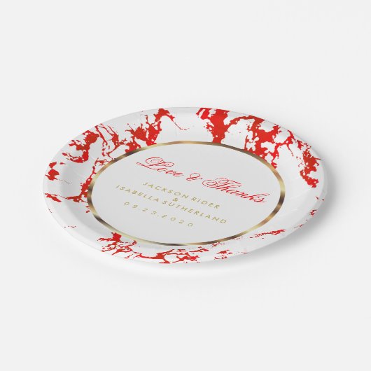 Rood Marmer, Goud en Wit Papieren Bordje (Gekanteld)