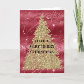 Rood Marmer Goud Glitter Kerstboom Kaart (Voorkant)