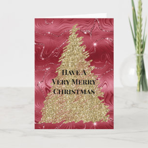 Rood Marmer Goud Glitter Kerstboom Kaart