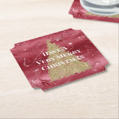 Rood Marmer Goud Glitter Kerstboom Kartonnen Onderzetters (Gekanteld)