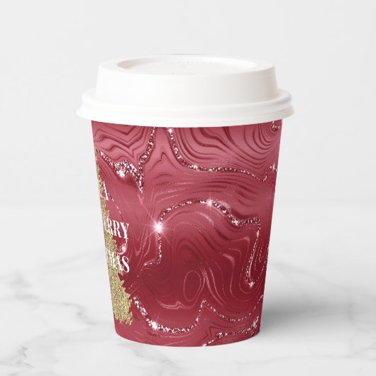 Rood Marmer Goud Glitter Kerstboom Papieren Bekers (Links)