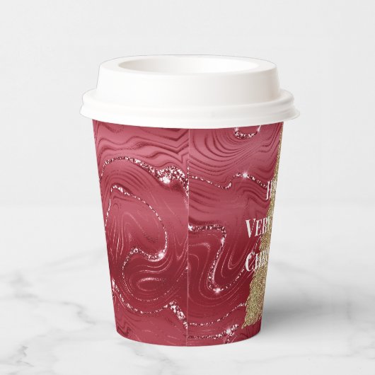 Rood Marmer Goud Glitter Kerstboom Papieren Bekers (Rechts)