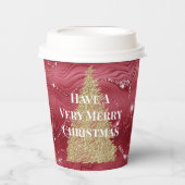 Rood Marmer Goud Glitter Kerstboom Papieren Bekers (Voorkant)