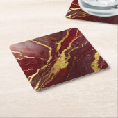 Rood marmerpatroon met goud kartonnen onderzetters (Schuin)