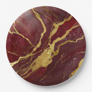 Rood marmerpatroon met goud papieren bordje