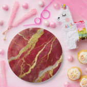 Rood marmerpatroon met goud papieren bordje (Feest)