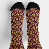 Rood Maroon Goud Glitter Herfstbladeren Patroon Sokken (Top)