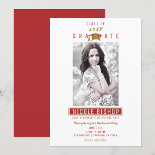 Rood Maroon Goud Witte Afstudeerfeest  Kaart