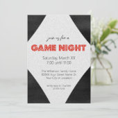 Rood Marquee Teken op Black Game Night Party Kaart (Staand voorkant)