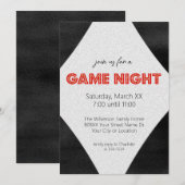 Rood Marquee Teken op Black Game Night Party Kaart (Voorkant / Achterkant)