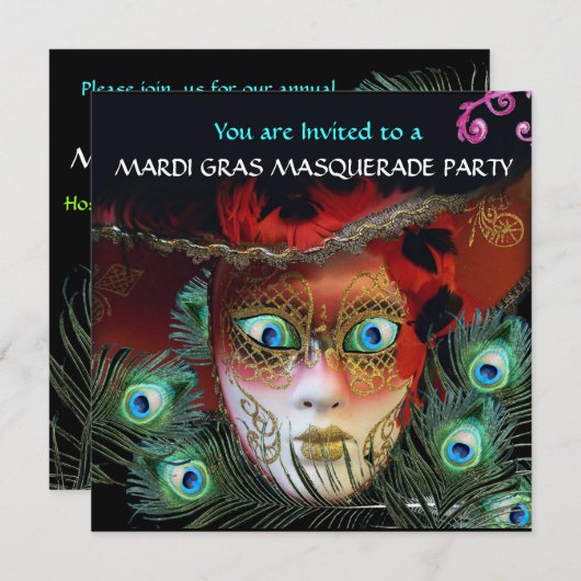 ROOD MASKER PAUwenVEREN GOUD MASKERBAL Kaart (Voorkant / Achterkant)