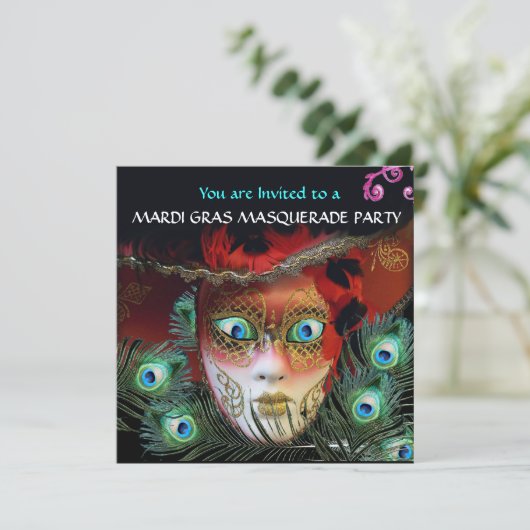 ROOD MASKER  PAUwenVEREN GOUD MASKERBAL Kaart (Staand voorkant)