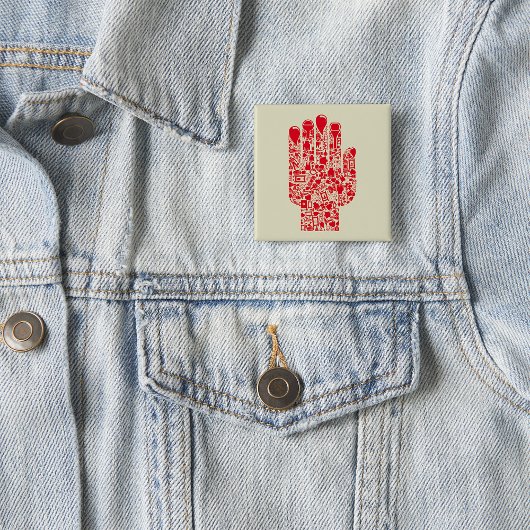 Rood Medisch Handsymbool Gezondheidszorg Vierkante Button 5,1 Cm