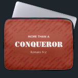 Rood meer dan een CONQUEROR Christelijk Laptop Sleeve<br><div class="desc">Stijlvolle motivatie CHRISTELIJKE LAPTOP SLEEVE met de herinnering dat de liefde van Christus voor ons ons ons meer maakt dan veroveraars. Het ontwerp shows een BRICK RED achtergrond met 'CONQUEROR' in een betegeld patroon. De hoofdtekst leest MEER DAN EEN CONQUEROR, die gebaseerd is op Romeinen 8:37. Een uitstekend cadeau voor...</div>