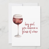 Rood meisje, je verdient een glaasje wijn. feestdagenkaart (Voorkant)