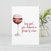 Rood meisje, je verdient een glaasje wijn. feestdagenkaart (Staand voorkant)