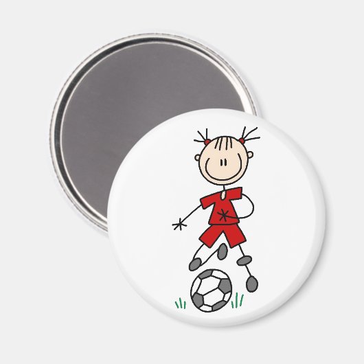 Rood Meisje Voetbal Speler Magneet (Voorkant / Achterkant)