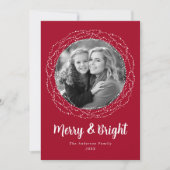 Rood Merry and Bright Foto Feestdagenkaart (Voorkant)