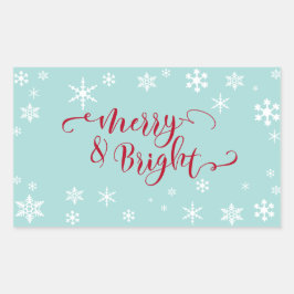 Rood Merry & Bright met witte sneeuwvlokken op bla Rechthoekige Sticker
