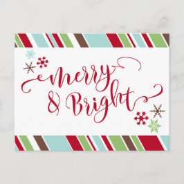 Rood Merry & Bright, Sneeuwvlokken & Diagonale Str Feestdagenkaart