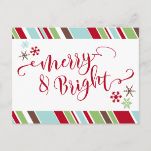 Rood Merry & Bright, Sneeuwvlokken & Diagonale Str Feestdagenkaart
