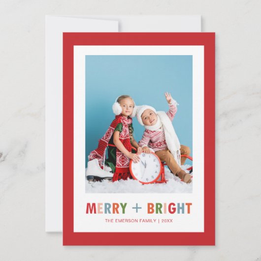Rood Merry en Bright Foto Kerstmis Feestdagenkaart (Voorkant)