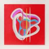 Rood met abstract surrealistisch design in schatti legpuzzel (Horizontaal)