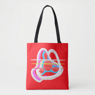 Rood met abstract surrealistisch design in schatti tote bag