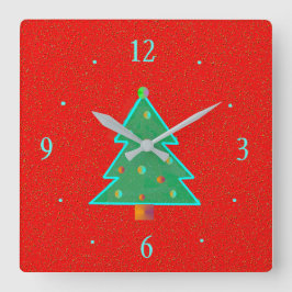 Rood met Aqua Green Tree > Kerstklokken Vierkante Klok